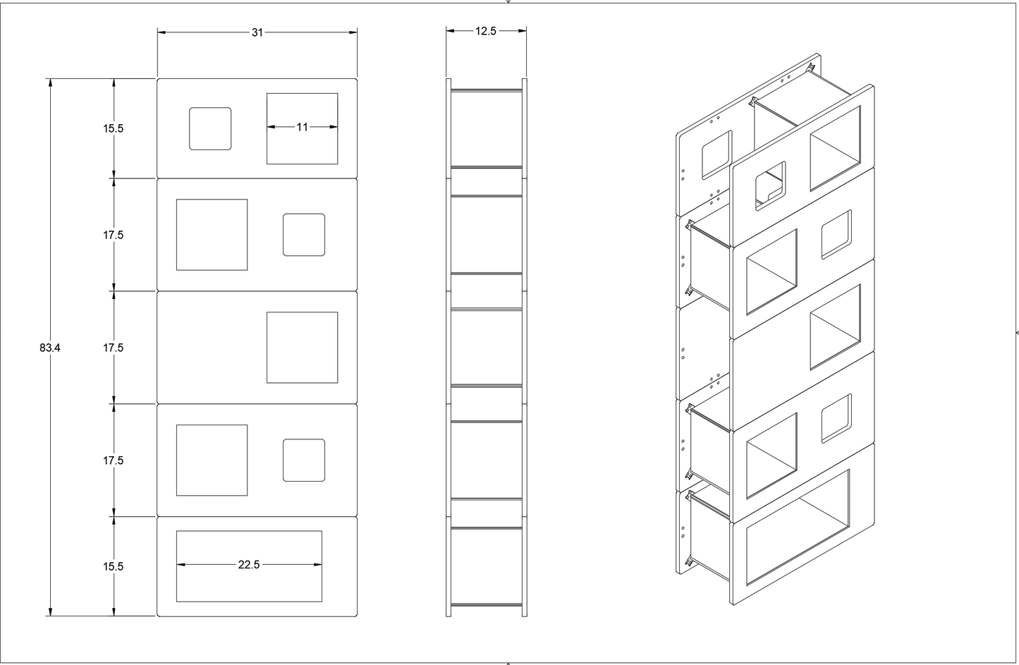 5 stack Cat Case™ Cat tree hidden in a bookcase / Cat Tower / Cat Condo - 5 modules